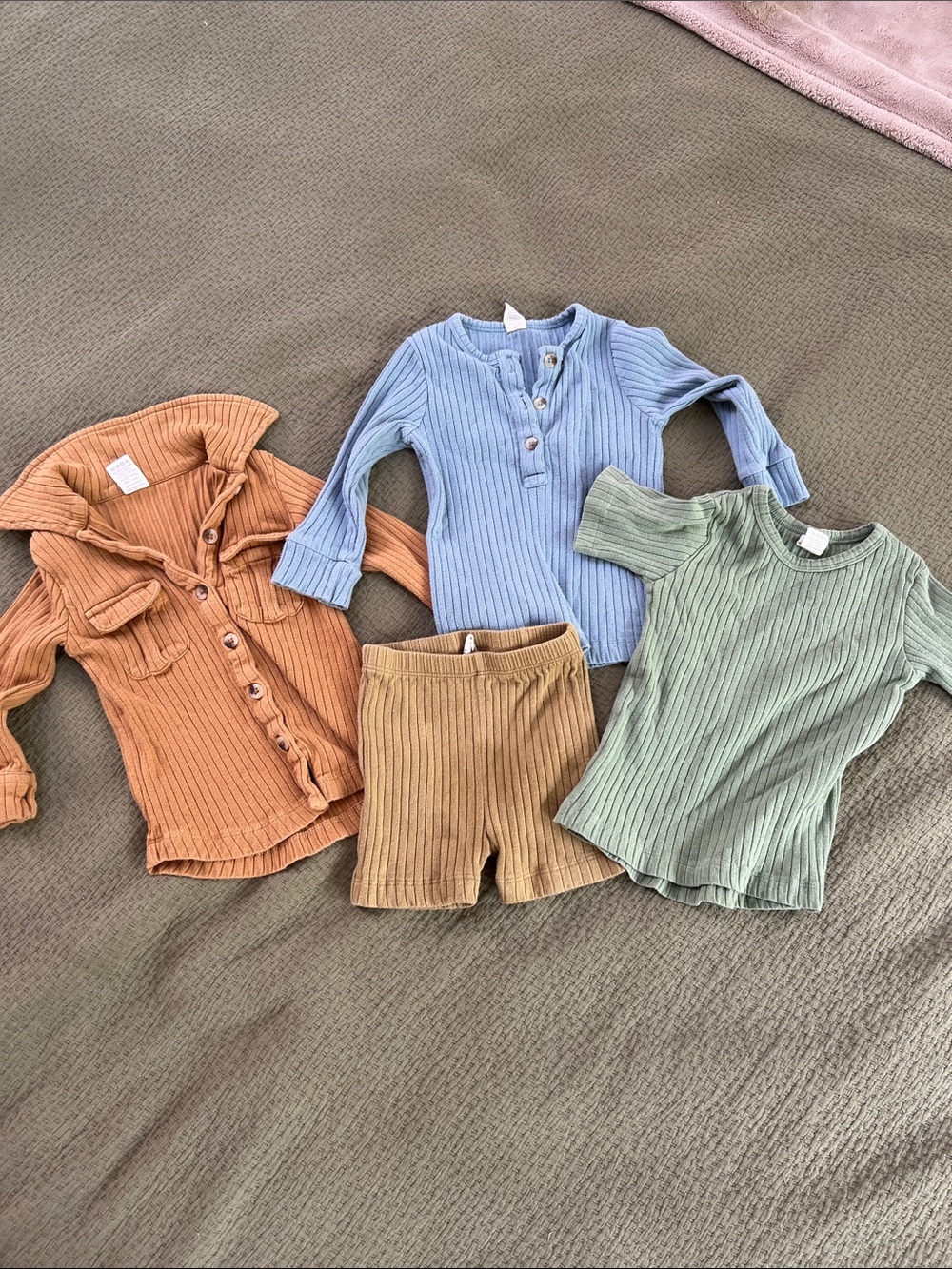 Kids Ribbed Henley Top in Blue - Lightweight Long Sleeve Shirt
